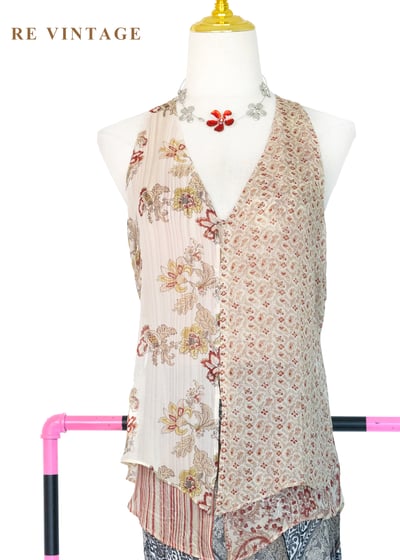 燕麥紅花卉迷人削肩背心1