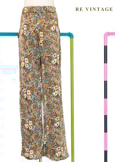 天空藍金棕色華麗花卉長褲(24-27")9