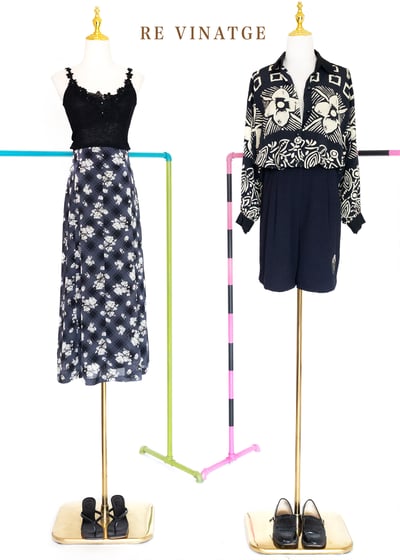 Dark Navy 米黃花花長袖襯衫2