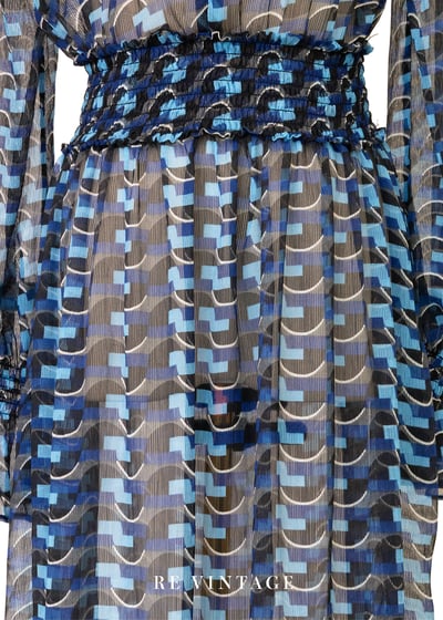 波光藍格輕紗復古長洋裝5