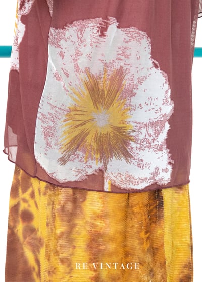 酒紅白花網紗上衣9