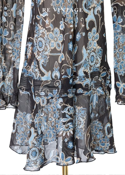 暗夜繁花荷葉邊天膚印花洋裝4