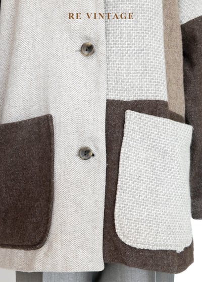 大地色拼接方格毛呢長版外套4