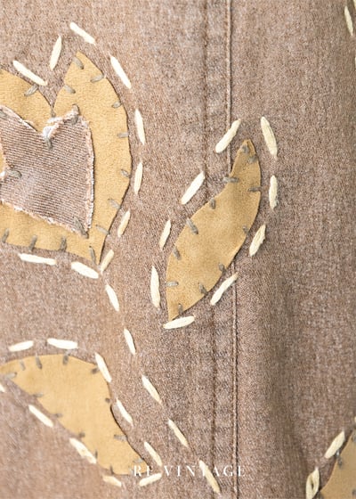 卡其棕拼接手縫小花中高腰褲褲（26"）12