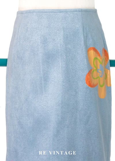 粉藍麂皮塗鴉花朵美裙（26"）3