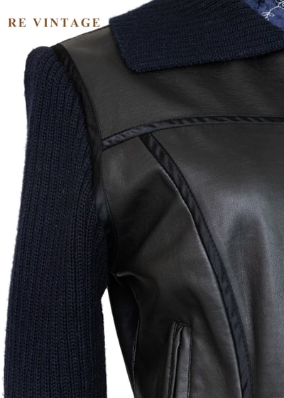 午夜拼接率性針織皮革外套5