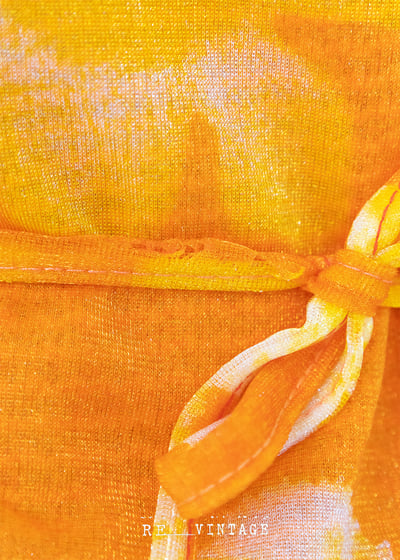 亮橘色大黃花網紗長洋裝11