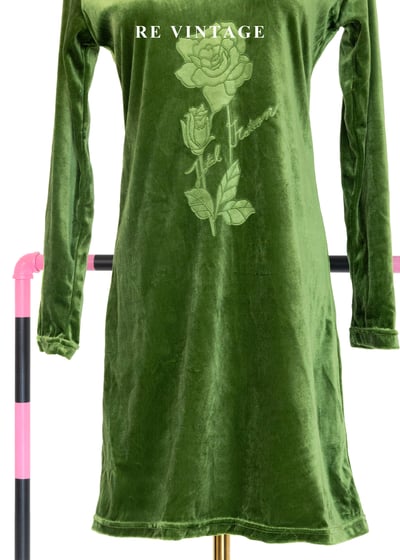 Moss Green 低調精緻玫瑰花絨布短洋裝4