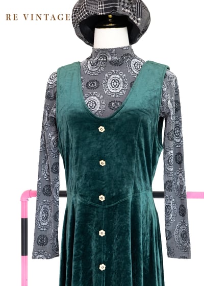 Peacock Green 小花釦絨布長洋裝3