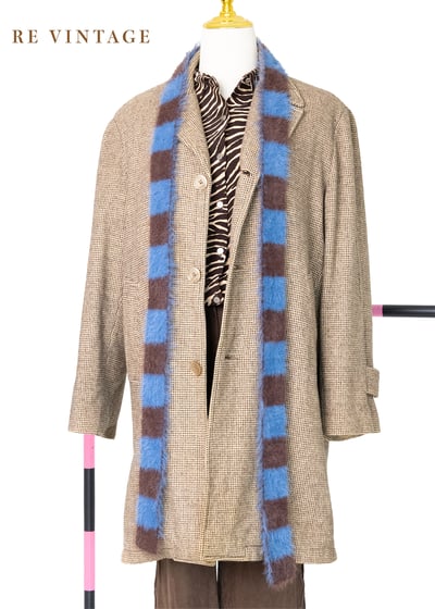 質感單品 - 小格紋米色毛呢大衣（可拆式毛背心內襯）1