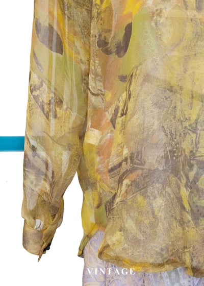 霧光黃抽象油畫透膚襯衫6