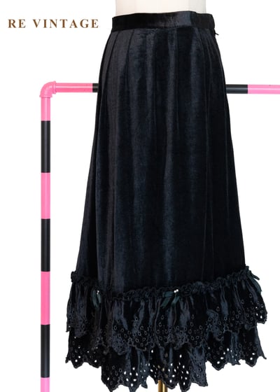 法式雕花疊層黑絨長裙（27)1