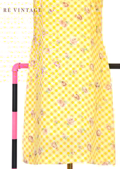 檸檬玫瑰格紋細肩帶迷你洋裝4