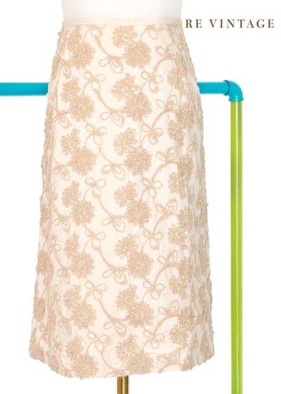 毛線小花米白色及膝裙（26"）1