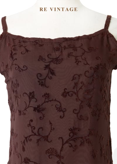 紅棕古典蔓藤細肩帶長洋裝5