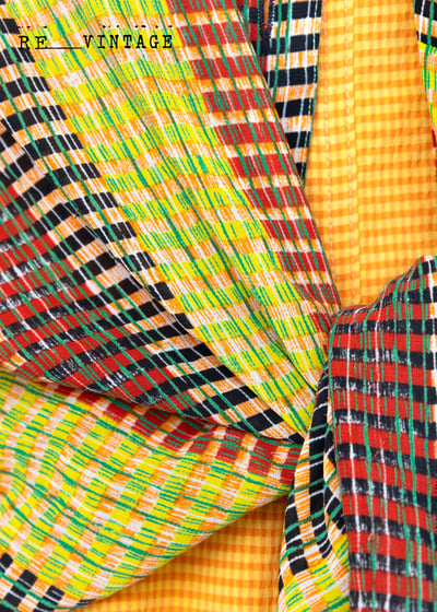 格紋線條黃橘黑短袖襯衫3