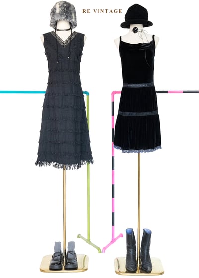 深藍多層次毛邊Ｖ領洋裝2