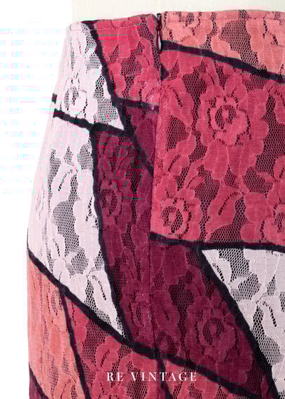 蕾絲粉紅色階幾何拼塊長裙（28"）9