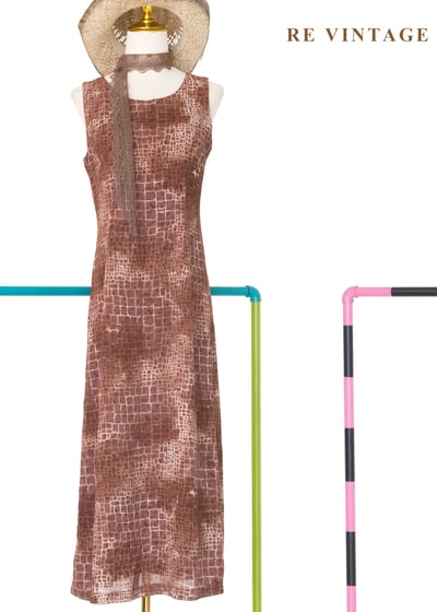 荒野豆沙棕色石牆紋理長洋裝1