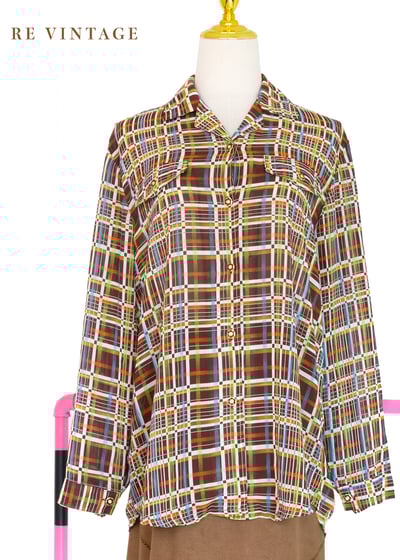 70年代多色格紋長袖襯衫1
