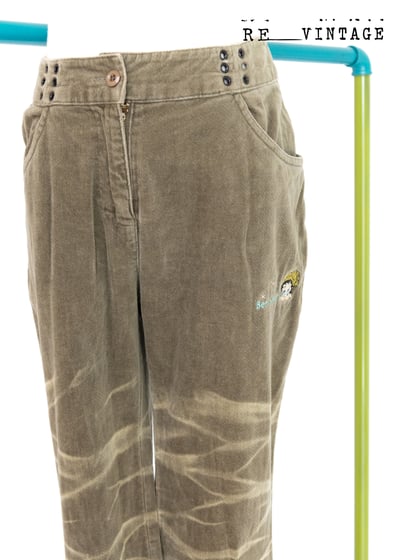 Betty 辣辣墨綠色波紋絨布喇叭褲11