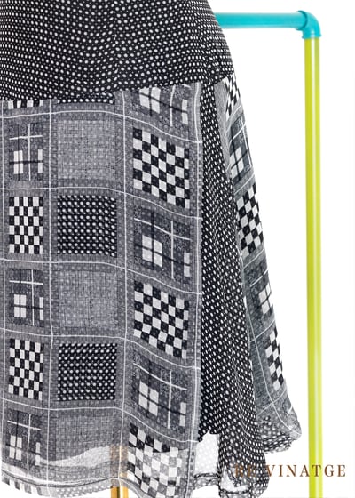 無限格紋深藍點點雪紡短裙5