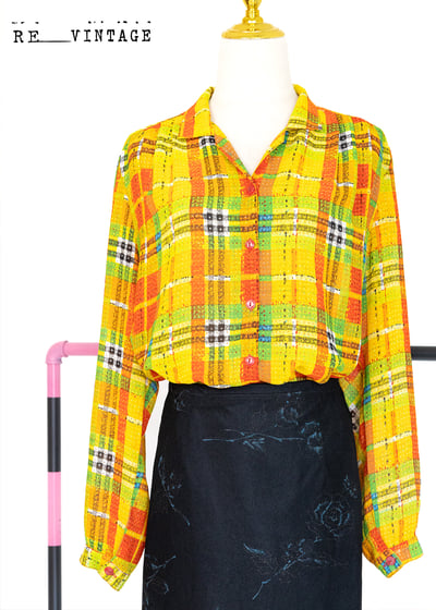 亮眼の橘黃色格紋襯衫1