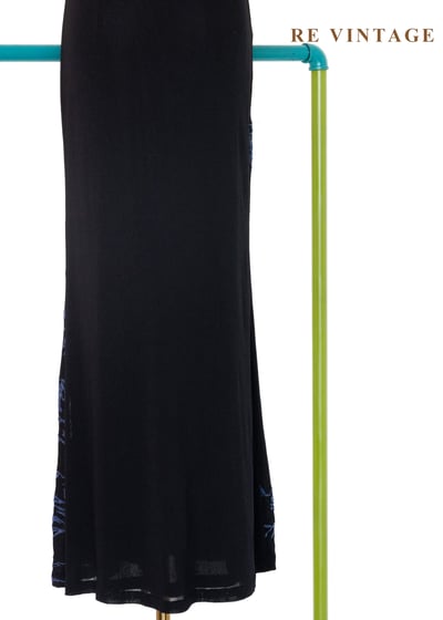 知性藍色植物標本黑底長洋裝17