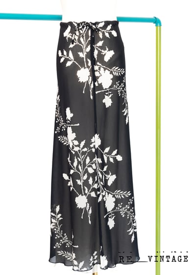黑白色大花朵雪紡長裙2