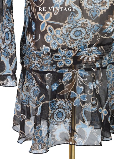 暗夜繁花荷葉邊天膚印花洋裝12