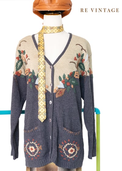 深灰色の立體毛線小花針織外套1