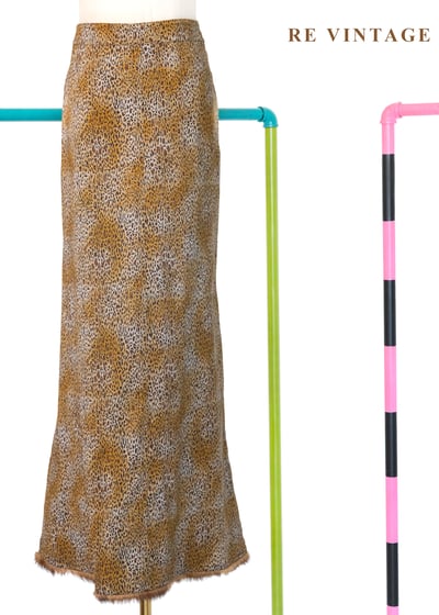 叢林皮草滾邊豹紋長裙（25"）1