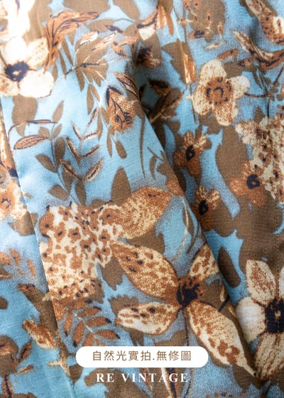 天空藍金棕色華麗花卉長褲(24-27")14