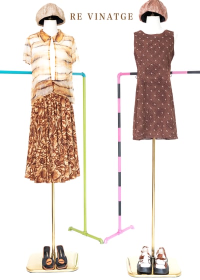 黃棕色樹林圖騰中長裙（24-25")2