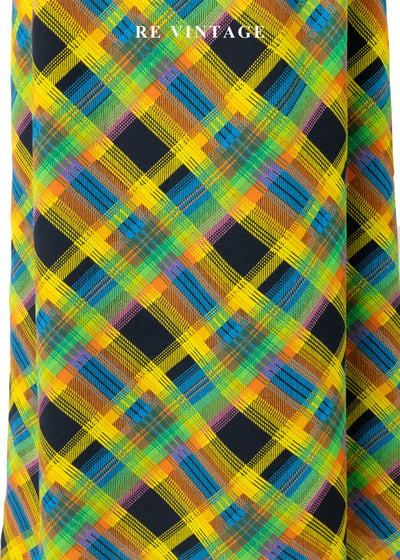 明亮黃綠黑三色交錯斜紋格紋高腰長裙（26"）4