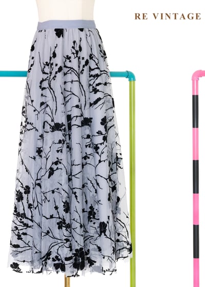 黑灰枝葉紋理紗質蓬裙(25-35")1