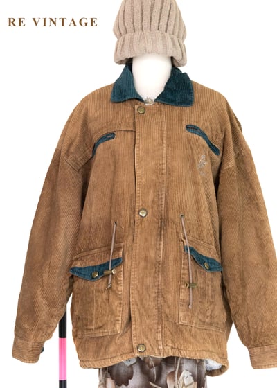 Tobacco Brown 燈芯絨綠拼接夾克外套1