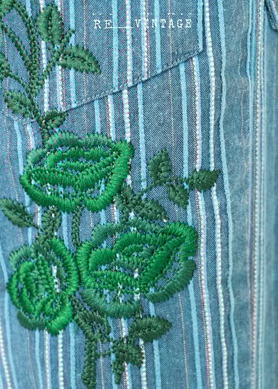 美臀綠花刺繡藍綠色直筒褲7