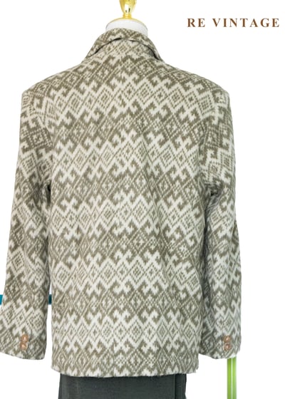 奶黃苔蘚綠菱格圖騰毛呢西裝外套10