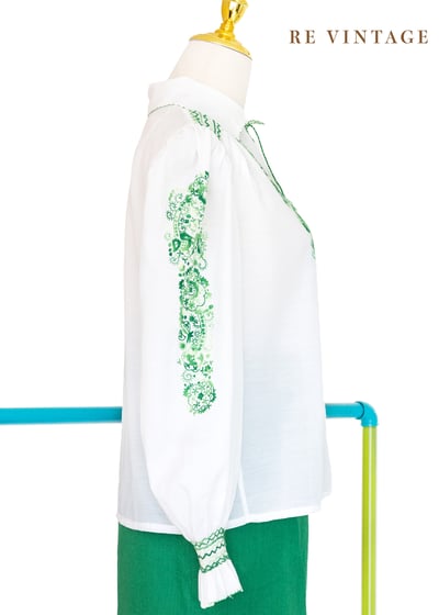 『歐洲寶物』Classic Green 古典美女刺繡襯衫5