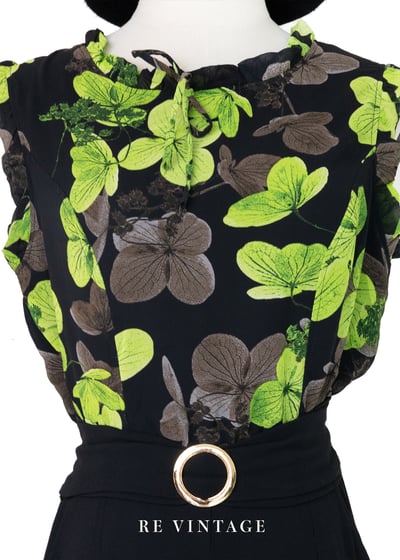 綠色花影黑雪紡連身褲9