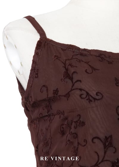 紅棕古典蔓藤細肩帶長洋裝7