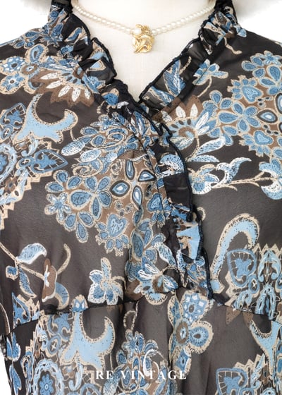 暗夜繁花荷葉邊天膚印花洋裝5