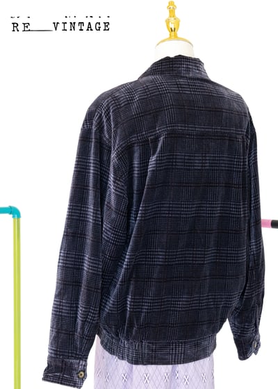 深藍紫色格紋絨布夾克外套6