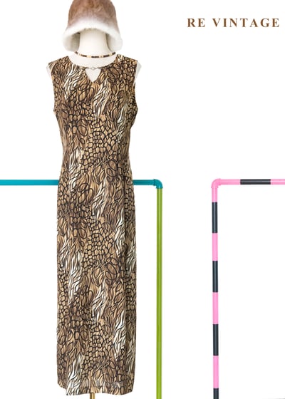 大地色墨跡迷宮藝術筆觸長洋裝1