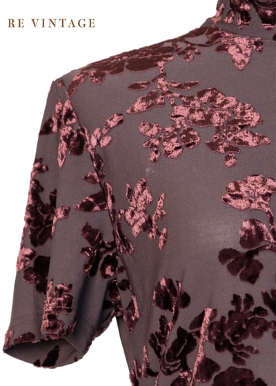 酒紅盛開の花朵短袖上衣4