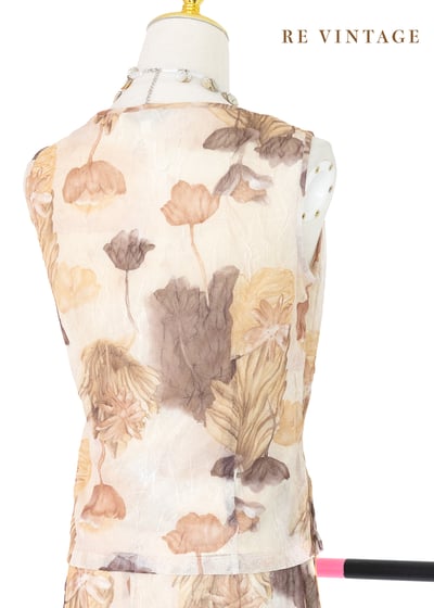 套裝背心 - 奶茶色乾燥花網紗垂墜領背心8