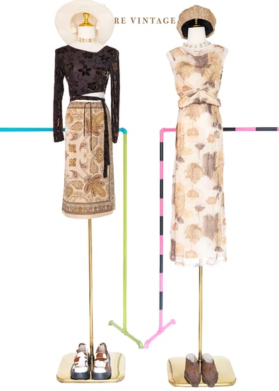 套裝背心 - 奶茶色乾燥花網紗垂墜領背心2