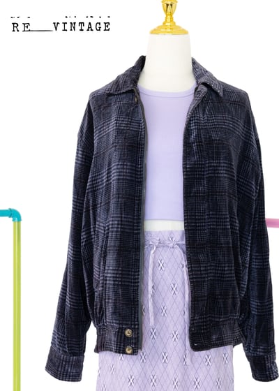 深藍紫色格紋絨布夾克外套8
