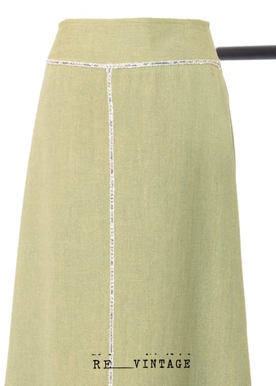 草綠色氣質不規則下擺中長裙4